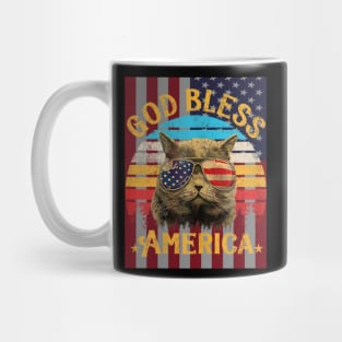 God Bless America Cat 4th Of July American Flag Mug